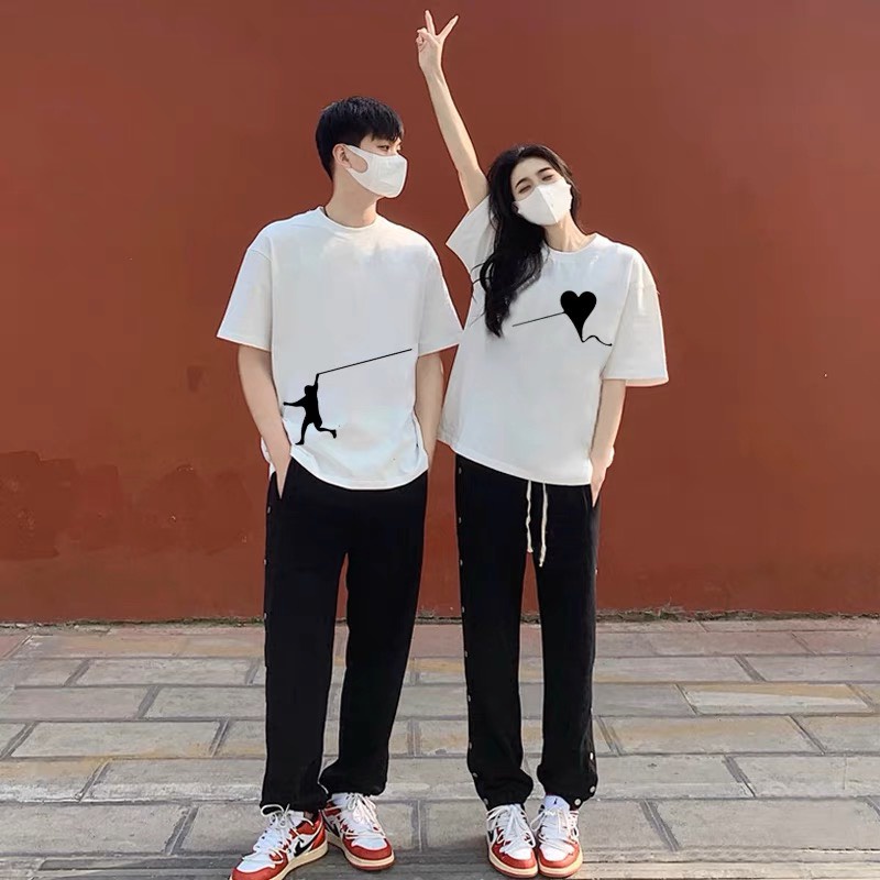 Set áo thun in trái tim đơn giản cặp đôi nam nữ Ligré Closet