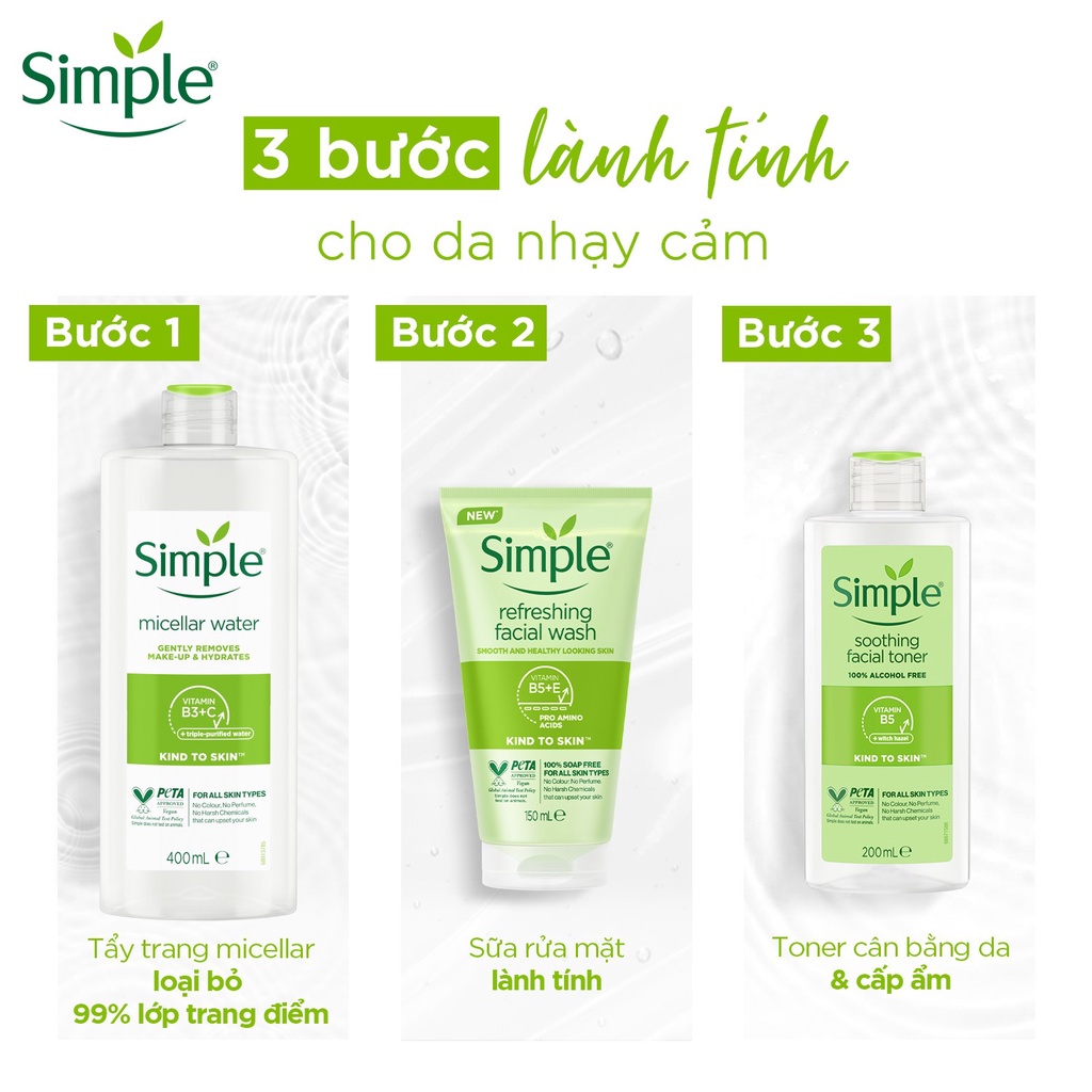 Sữa rửa mặt Simple lành tính sạch thoáng - cho da nhạy cảm 150ml [CHÍNH HÃNG ĐỘC QUYỀN] [DIỆN MẠO MỚI]