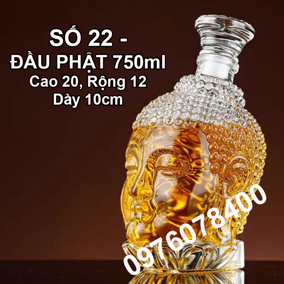 Vỏ Chai Thủy Tinh Đựng Rượu Đầu Phật 750ml, Bình Ngâm Rượu Đẹp, Siêu Độc , CTT-22