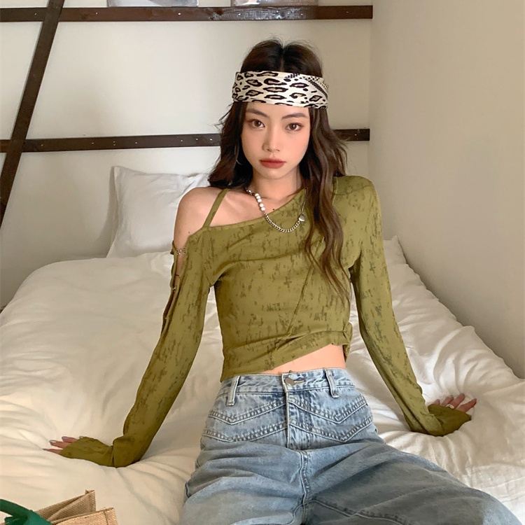 IELGY Áo Thun Tay Dài Hở Vai Thời Trang Dành Cho Nữ