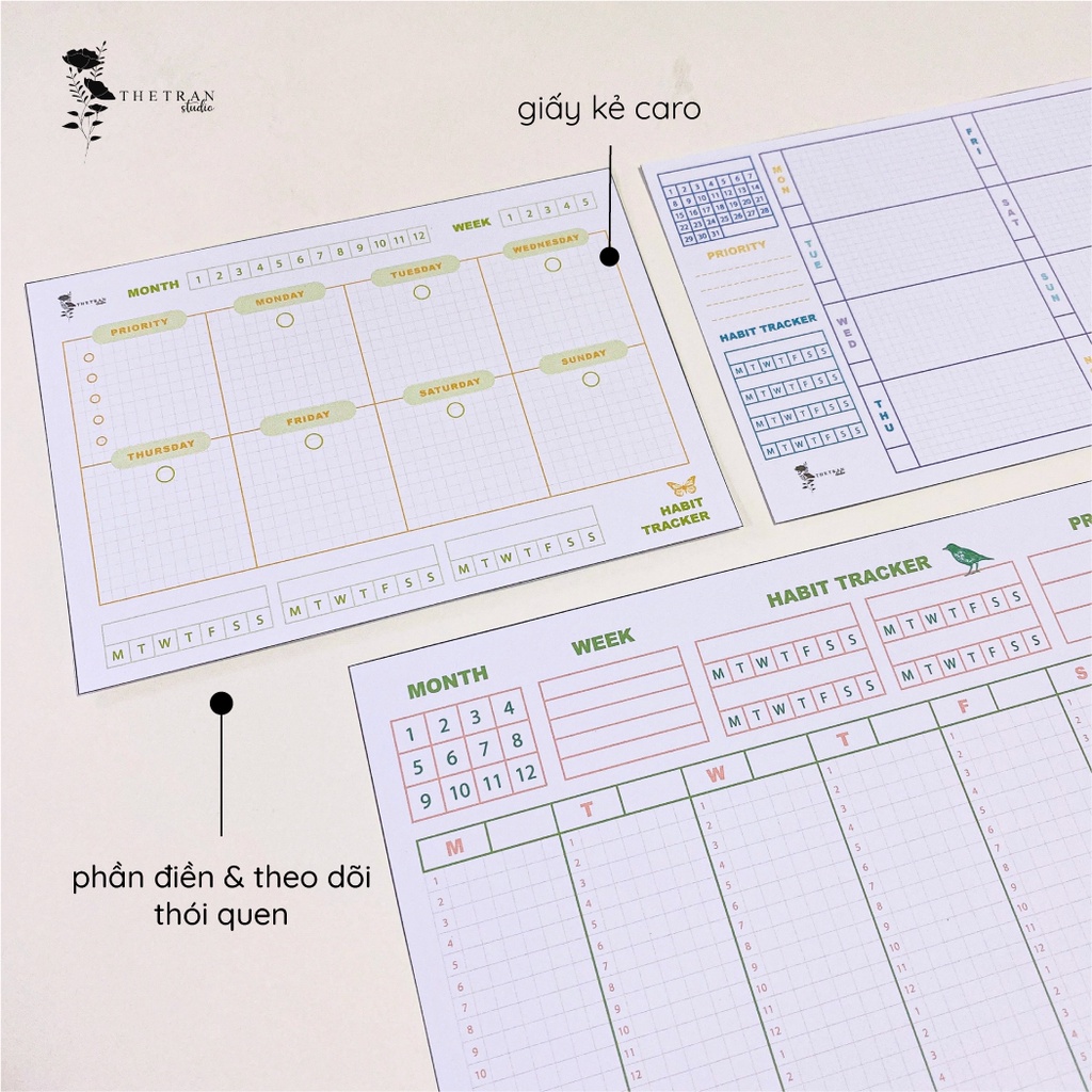 Bộ 8 tờ giấy ghi chú kế hoạch tuần tối giản A5 A6/ minimal weekly planner / thetranstudio