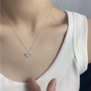  Dây chuyền nữ vòng cổ nữ bạc s925 trái tim đôi cánh thiên thần đính đá moonstone đổi màu lấp lánh Cá jewelry DC205 