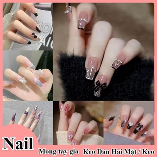 [Hàng mới về] Bộ 24 móng tay giả nghệ thuật trang trí bướm vàng có keo dán đính đá tiện dụng / Móng Tay Giả Kèm Hộp Keo Dán Đính Đá