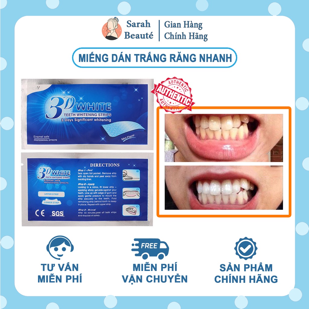 Miếng dán trắng răng nhanh chóng 7 ngày trắng sáng 3D tiện dụng , miếng dán trắng răng crest 3d white - Sarah Beaute