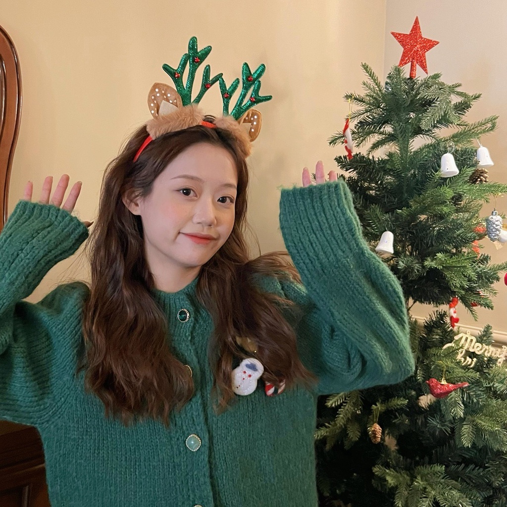 Băng Đô Cài Tóc Hình Sừng Tuần Lộc Bằng Lông Nhung Dễ Thương Xinh Xắn