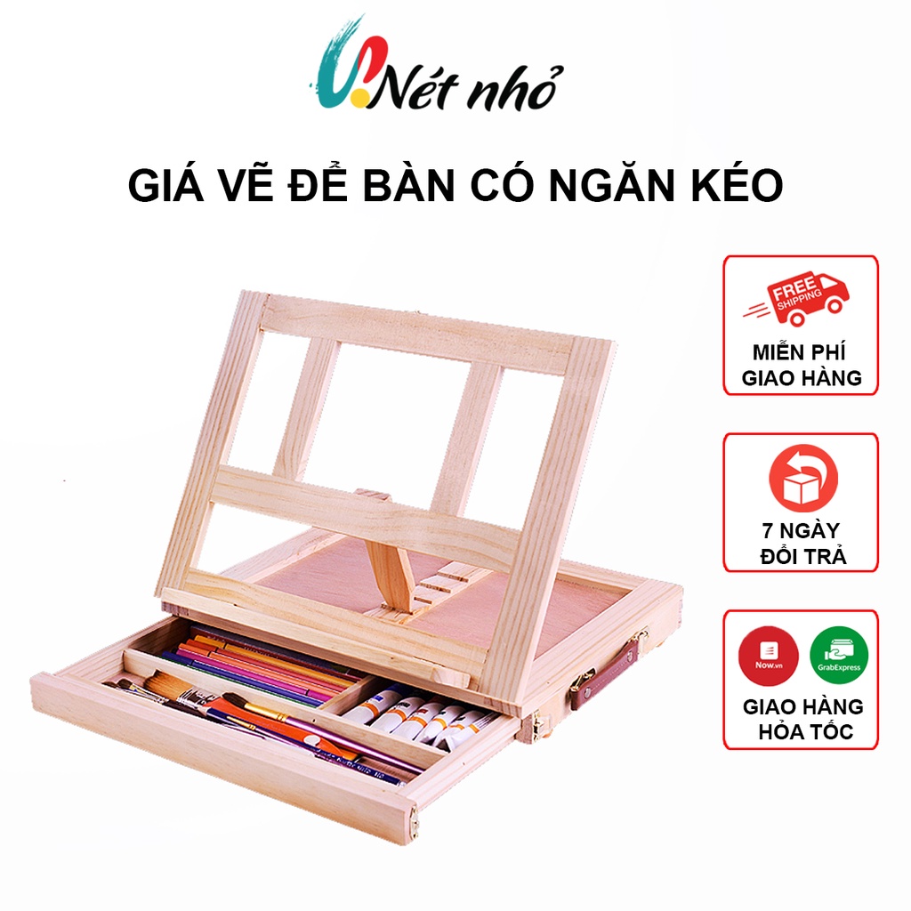 Giá Vẽ Tranh Để Bàn Mon Marte Có Ngăn Kéo, Giá Vẽ Tranh Bằng Gỗ Có Thể Gập Lại Nhỏ Gọn