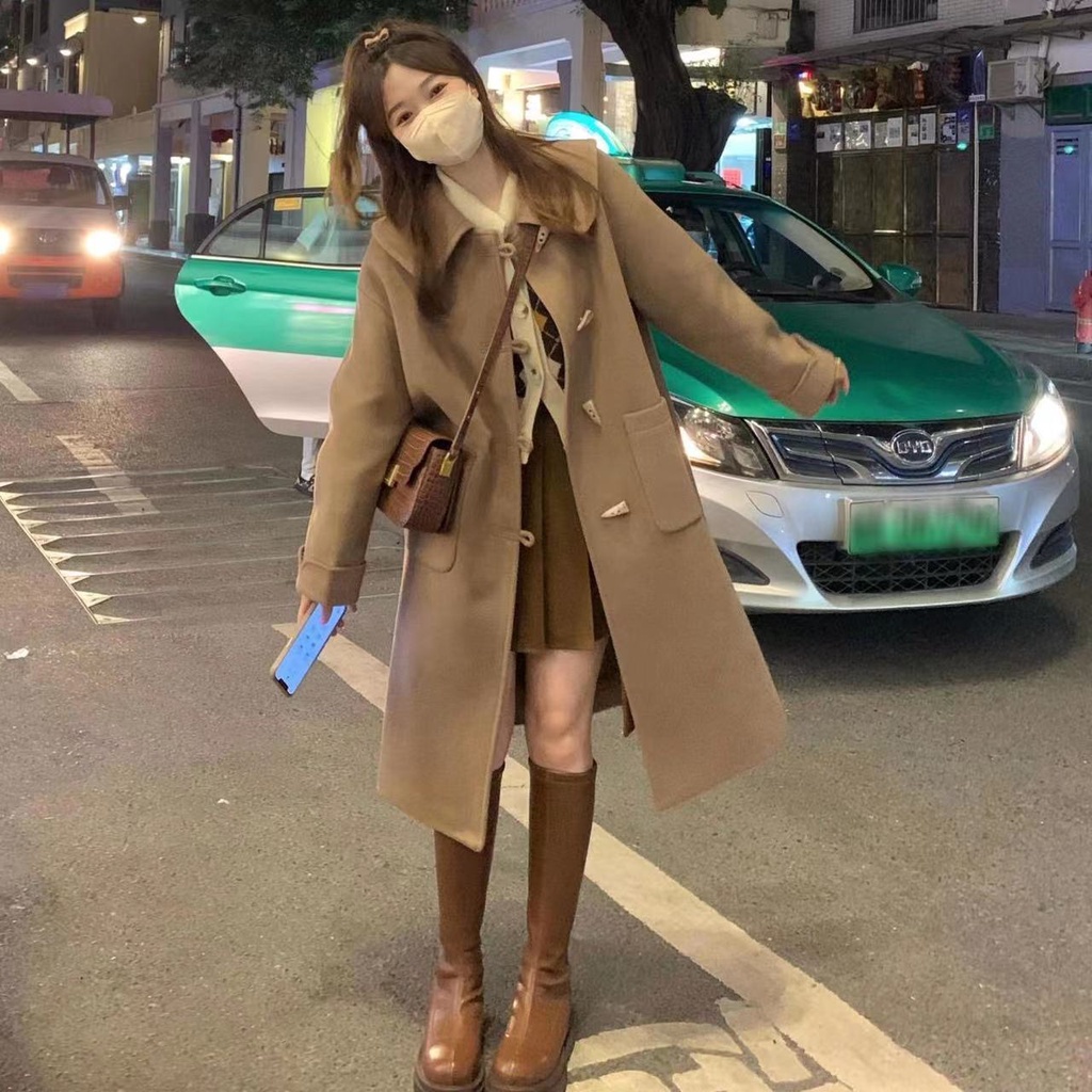 Áo Khoác Len Dáng Dài Cổ Búp Bê Cài Nút Kiểu Hàn Quốc Thời Trang Thu Đông 2022 Mới