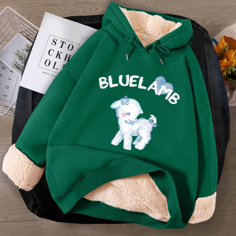 Áo Hoodie Lót Lông Cừu Dày Phong Cách Thu Đông Mới