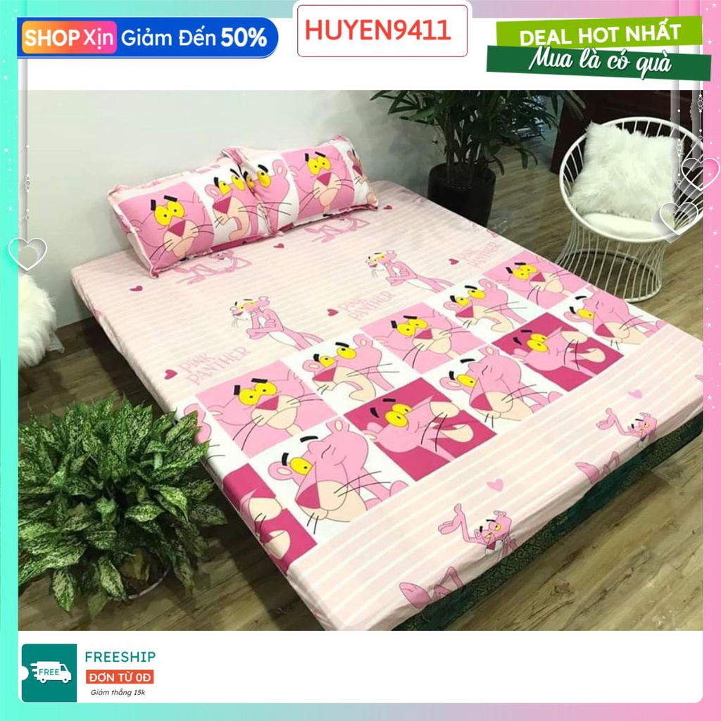 (RẺ DÃ MAN) BỘ DRAP GA GỐI 3 MÓN MẪU BÁO HỒNG