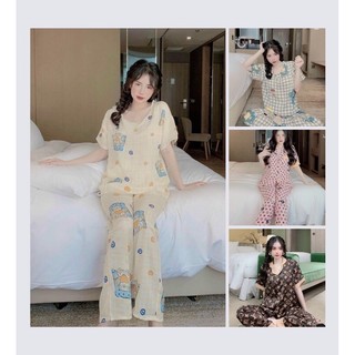 Đồ bộ pijama tay ngắn quần dài vải mango cao cấp