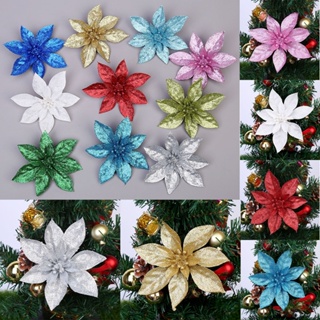 FOR SALE】10X /set 9cm Christmas Big Glitter Flower Tree Hanging Xmas Party  Decoration