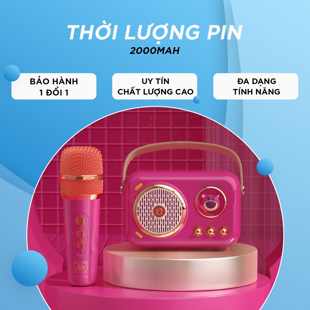 Bộ Loa Mic Karaoke Mini Không Dây Bluetooth LX 901 Chính Hãng Disney, Siêu Kute, Âm Thanh Sống Đông, Type C