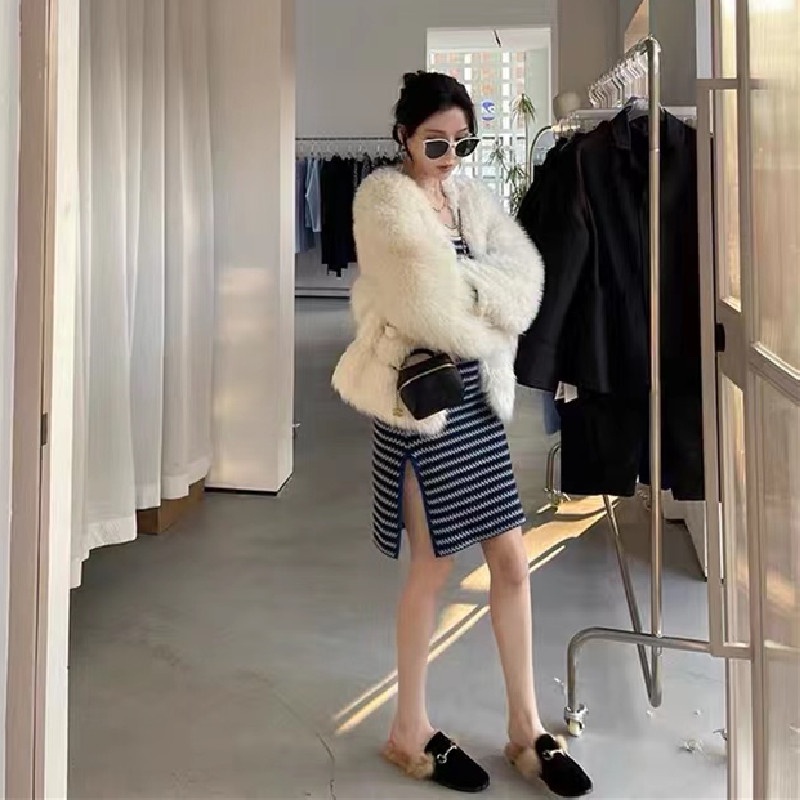 SUXI Đầm Dệt Kim Dáng Ôm In Kẻ Sọc Màu Sắc Cổ Điển Thời Trang Thu Đông Xinh Xắn Cho Nữ