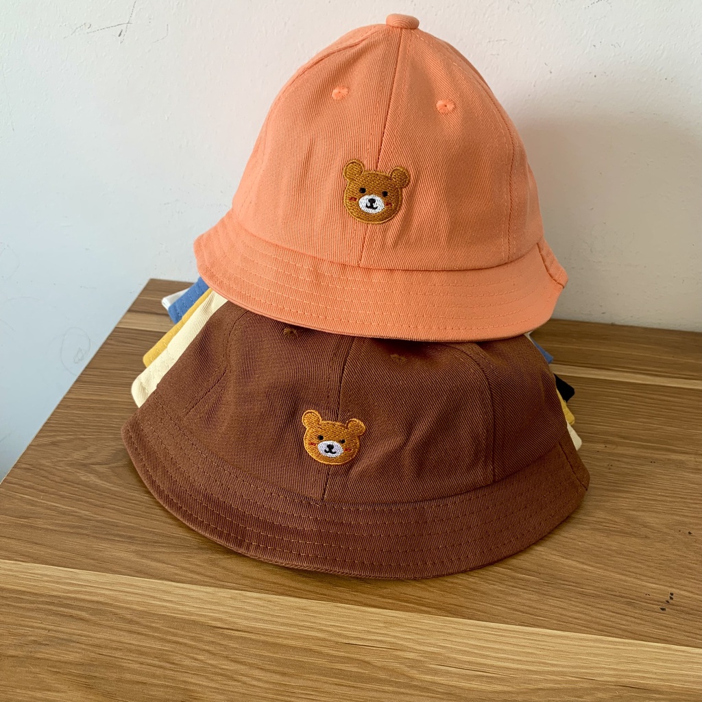 Mũ Nón Vành Tròn Cotton Cho Bé 5 Tháng- 2 Tuổi Họa Tiết Thêu Gấu Dễ Thương