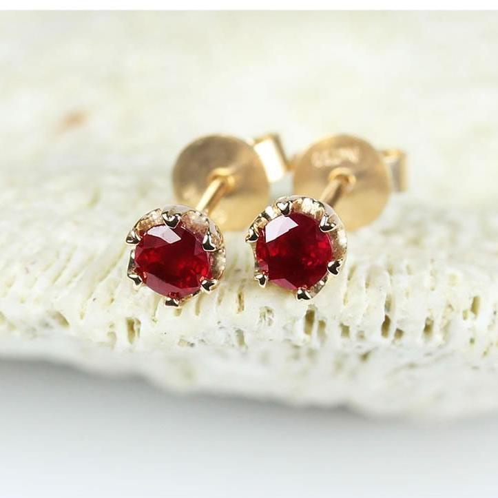 Bông Tai Mạ Bạc 925 Hình Trái Tim Sáu Vòng Nhỏ Đính Đá Ruby Máu Hồng Tự Nhiên Cho Nữ