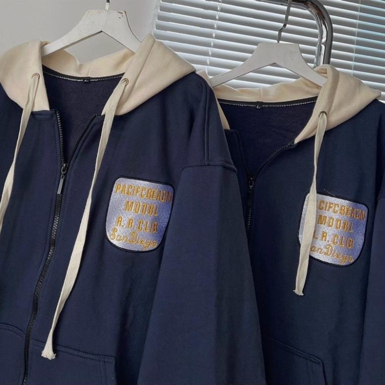 [Big sale] Áo Nỉ Khoác Zip Khoá kéo Xanh Đen Tag Thêu SANDIE (Hàng Sẵn-Ảnh Thật)