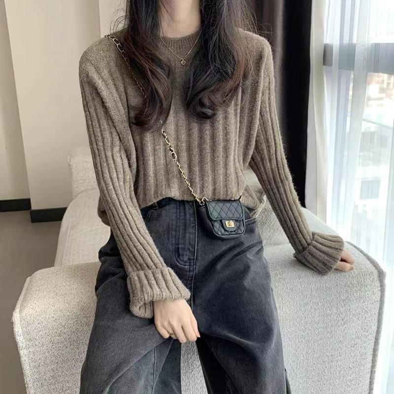 Áo Len Dài Tay Cổ Tròn Họa Tiết Sọc Ngang Thời Trang Thu Đông Mới