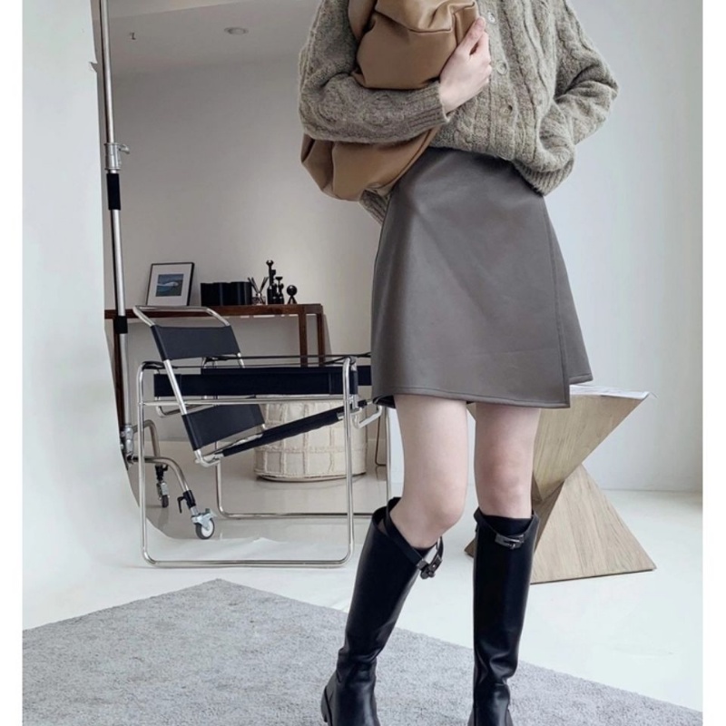 Chân Váy Chữ A Bằng Da PU Thời Trang Thu Đông Dành Cho Nữ
