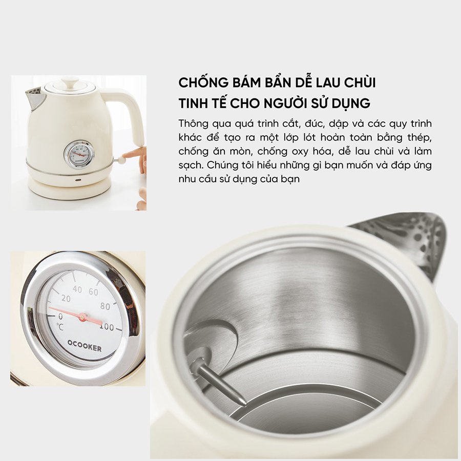 Ấm siêu tốc Xiaomi Qcooker QS-1701 1.7L có hiển thị nhiêt độ, đun nóng siêu tốc với 1800W