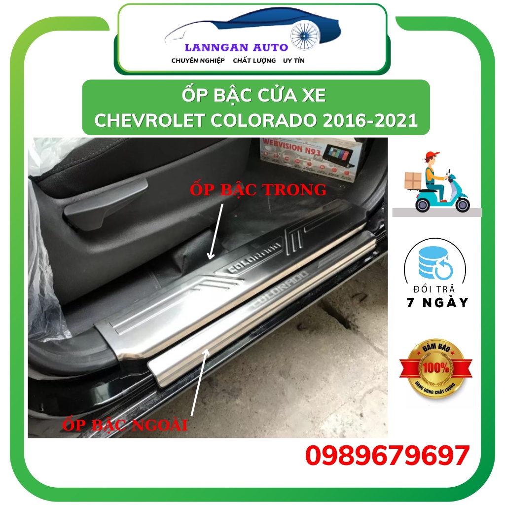 Ốp bậc cửa xe Colorado 2016-2021, nẹp cửa chống trầy INOX TITAN CAO CẤP - BỘ 8 MIẾNG TRONG NGOÀi