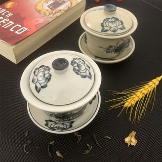 🔥 BÁT SÂM UỐNG TRÀ – GỐM MEN RẠN HỌA TIẾT HOA SEN 🔥