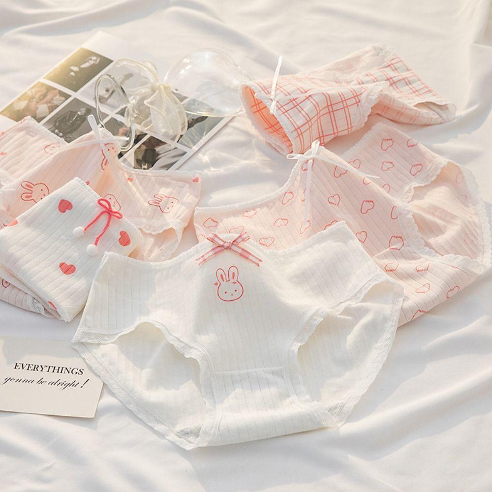 OCEANMAP Quần Lót Lưng Vừa Thoáng Khí In Họa Tiết Thỏ Phong Cách Nhật Hàn Cho Nữ