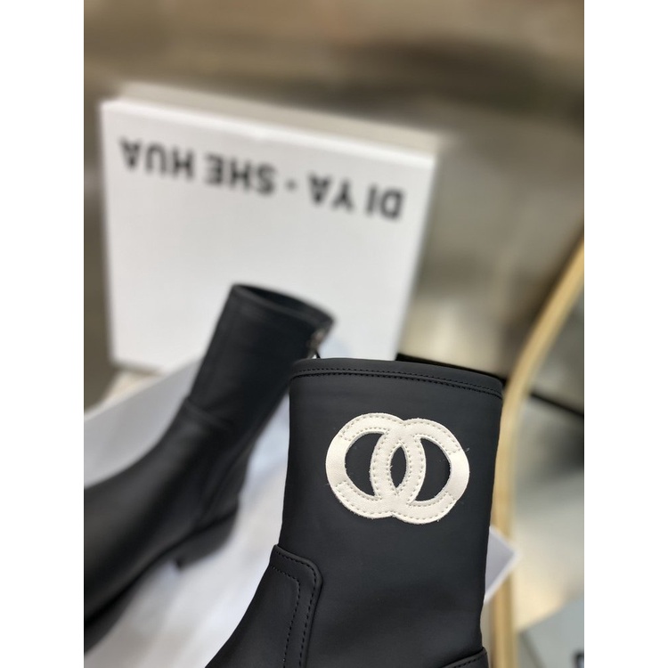 Giày Bốt Lót Lông Cừu Cổ Thấp Mũi Tròn Phối Khóa Kéo Bên Hông Ấm Áp Thoải Mái Thời Trang