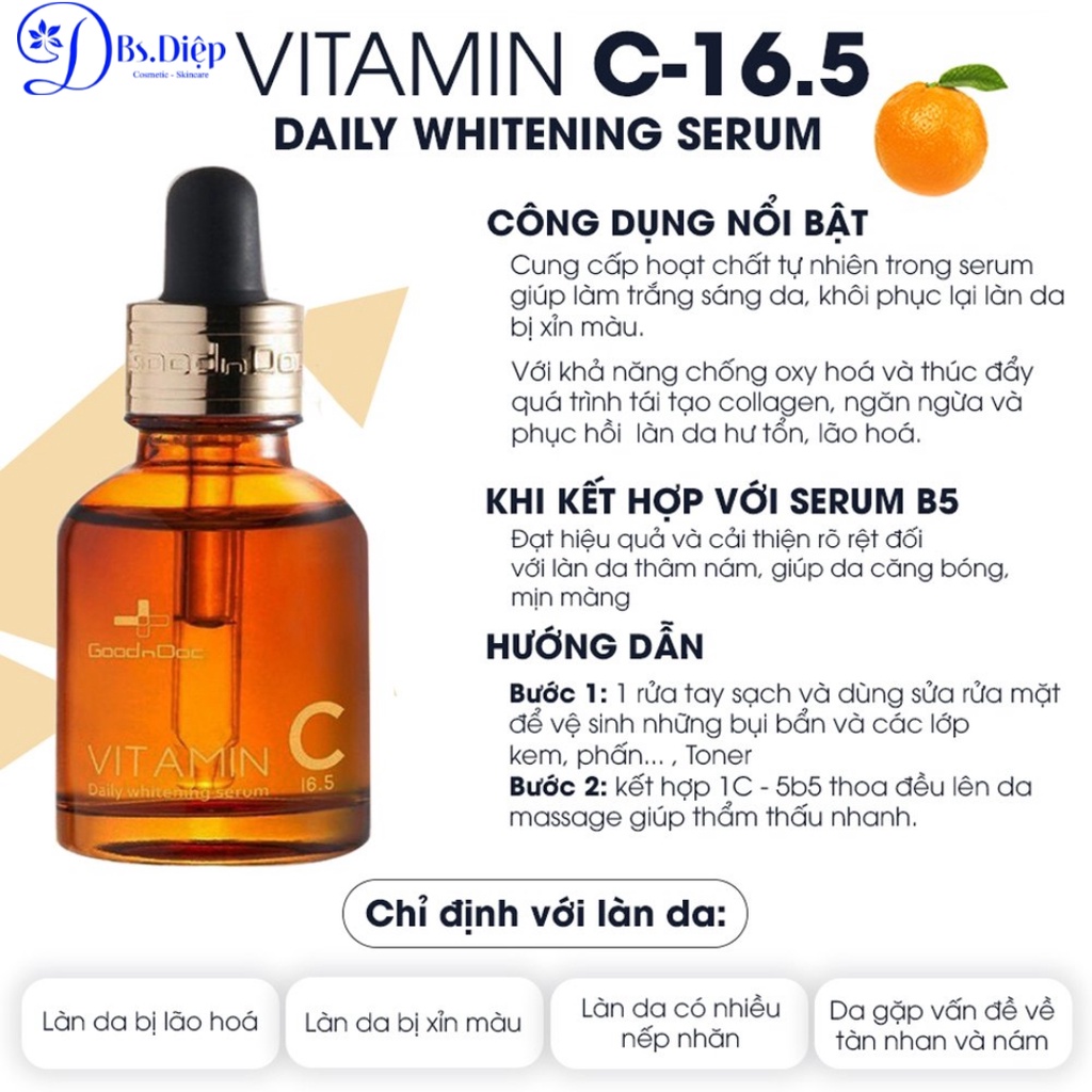 Serum dưỡng sáng mờ thâm nám Goodndoc Vitamin C-16.5 Daily Whitening Serum