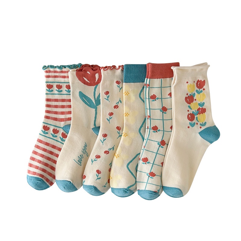 Vớ WAFNHA D774 cotton họa tiết sọc caro thời trang dành cho nữ