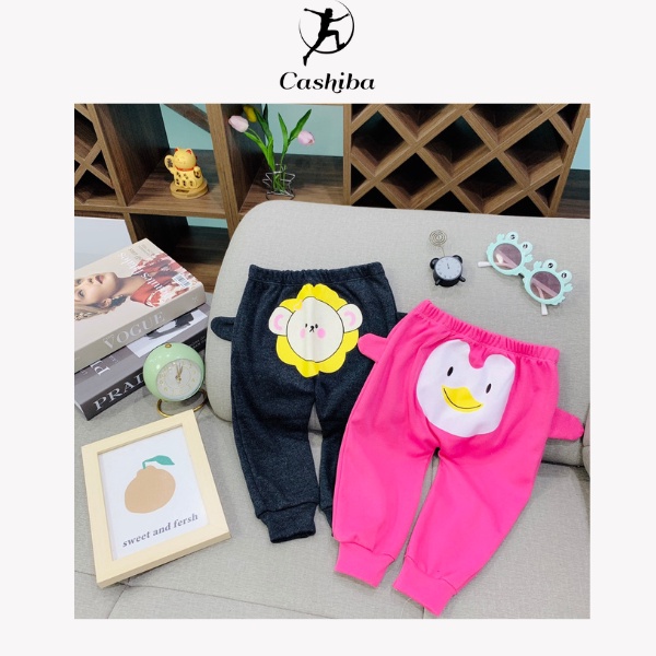 Quần dài cho bé quần cho bé gái in hình thú sau mông CASHIBAKIDS chất liệu gân cotton form rộng cho bé 7kg-15kg