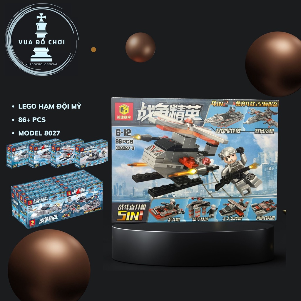 Đồ chơi Kiểu Lego tàu chiến, máy bay, tàu ngầm. Lắp ráp mô hình thủy quân lục chiến 91 PCS.