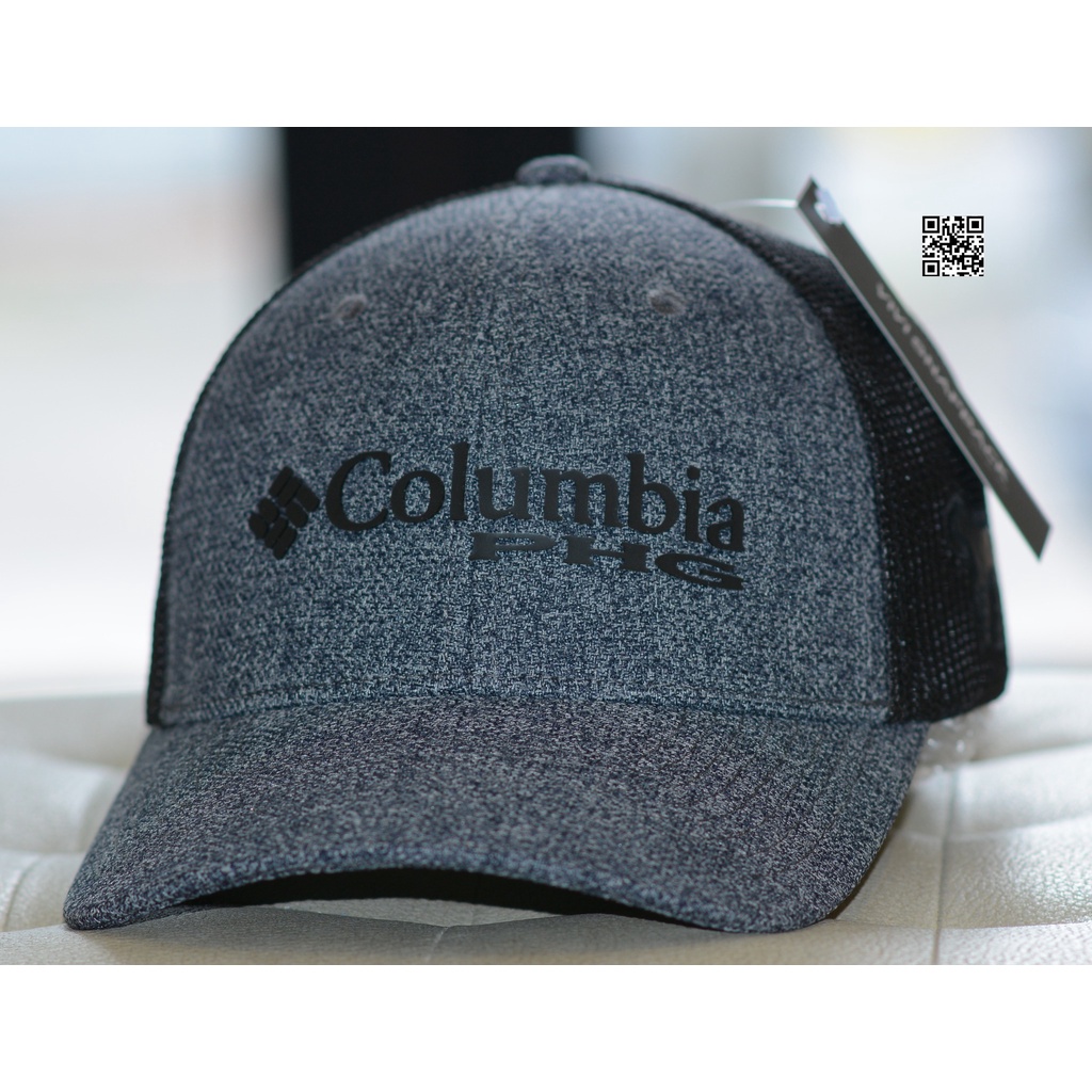 Nón thể thao Columbia PFG Logo silicon trucker Fitted Cap,mũ thời trang bít đuôi lưới màu tối ghi xá