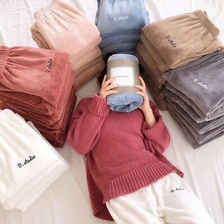 Quần ngủ lông mặc nhà, quần bông nỉ mùa đông bo gấu nặng siêu ấm hàng chuẩn Quảng Châu QL//53