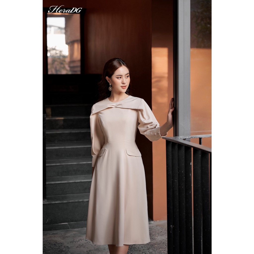 Đấm dáng xòe nhún cổ tay lỡ HeraDG thiết kế chiết ly tay thanh lịch WDPBB3002