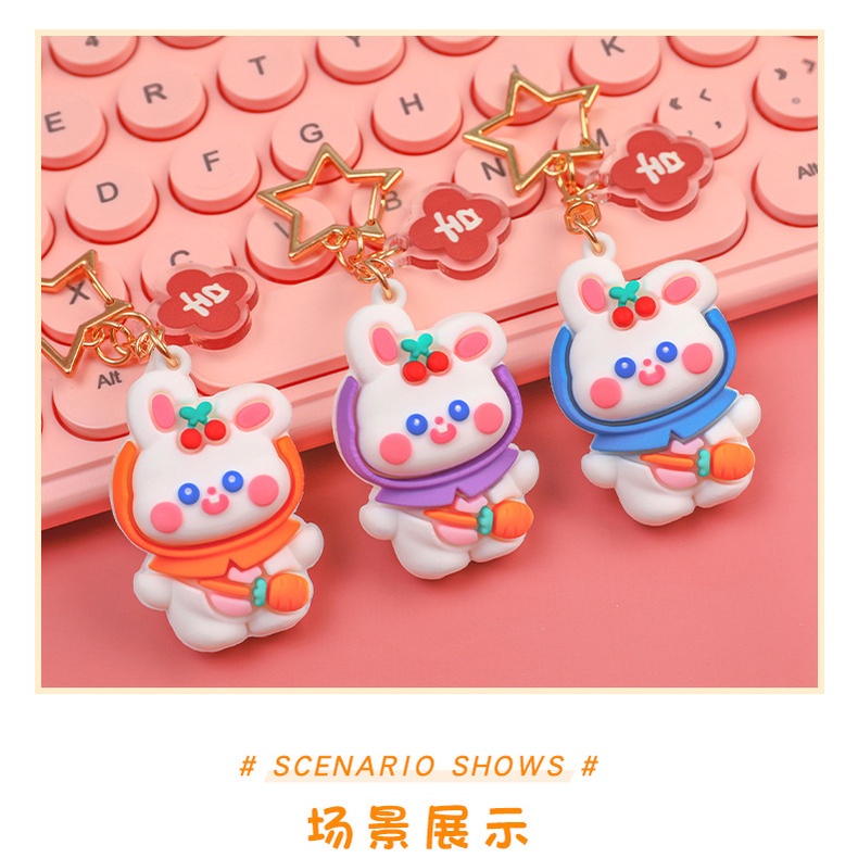 Móc Khóa Silicon Ba Chiều Hình Thỏ Cherry Hoạt Hình Dễ Thương Trang Trí Túi Xách / Ba Chiều diy Dành Cho Học Sinh