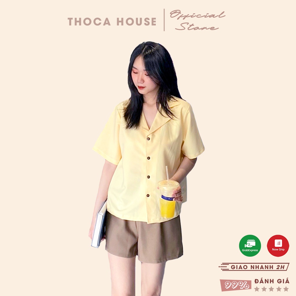 Áo sơ mi cổ vest tay ngắn trơn nhiều màu THOCA HOUSE mặc đi chơi, đi làm thanh lịch