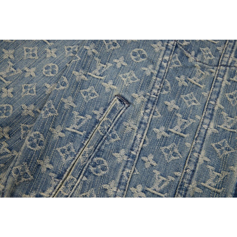 Áo khoác denim unisex hoạ tiết logo Louis Vuitton LV 2022 thời trang phong cách cao cấp