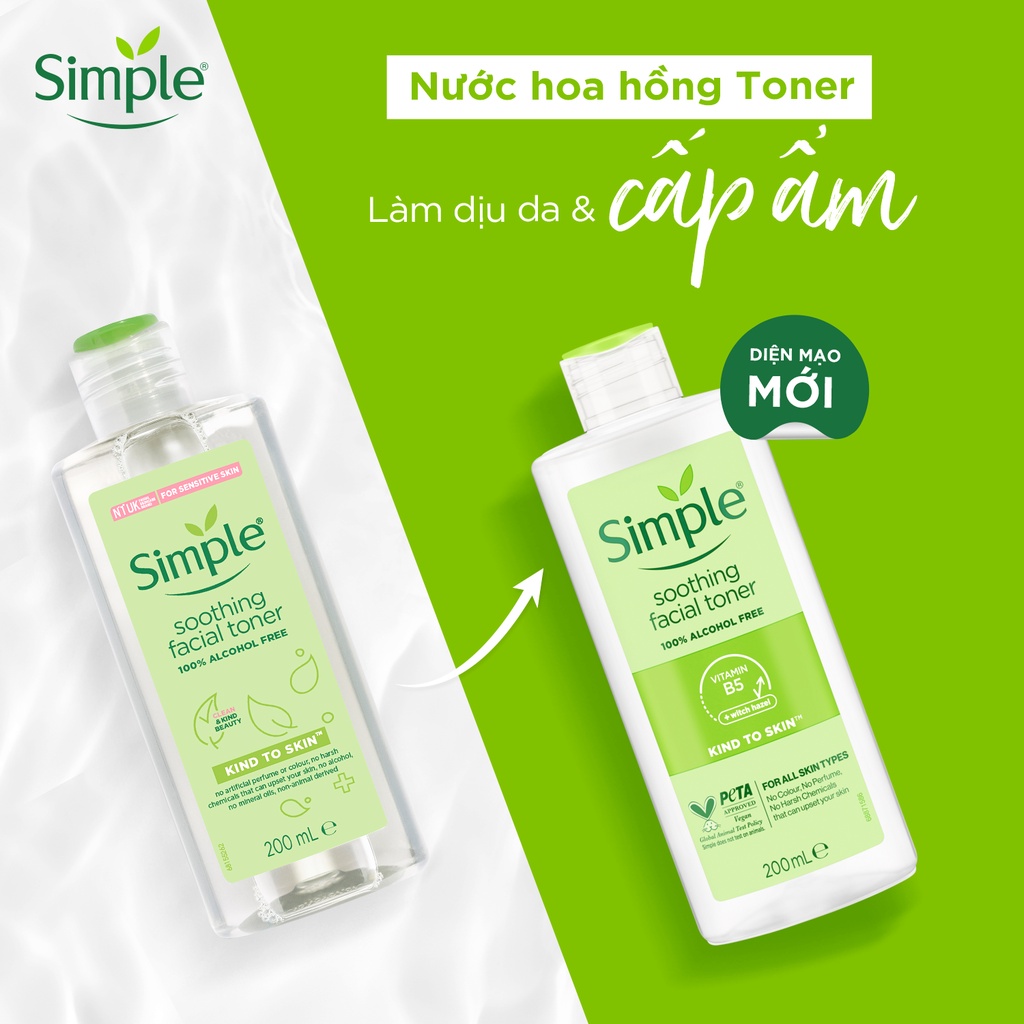 Nước hoa hồng Simple Toner làm dịu và cân bằng độ ẩm cho da - lành tính 200ml [CHÍNH HÃNG ĐỘC QUYỀN]