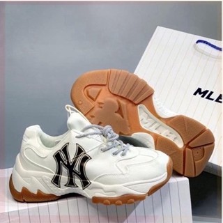 Giày Sneaker MLB NY đẹp đế nâu chuẩn bản Trung 1:1 full box, Giày thể thao nam nữ ulzzang đi học cổ thấp đế cao 5cm D375