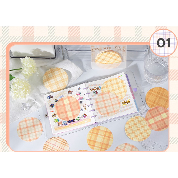 Set 50 Tờ 4 Mẫu Giấy Ghi Chú Hình Tròn Họa Tiết Sọc Caro Xinh Xắn