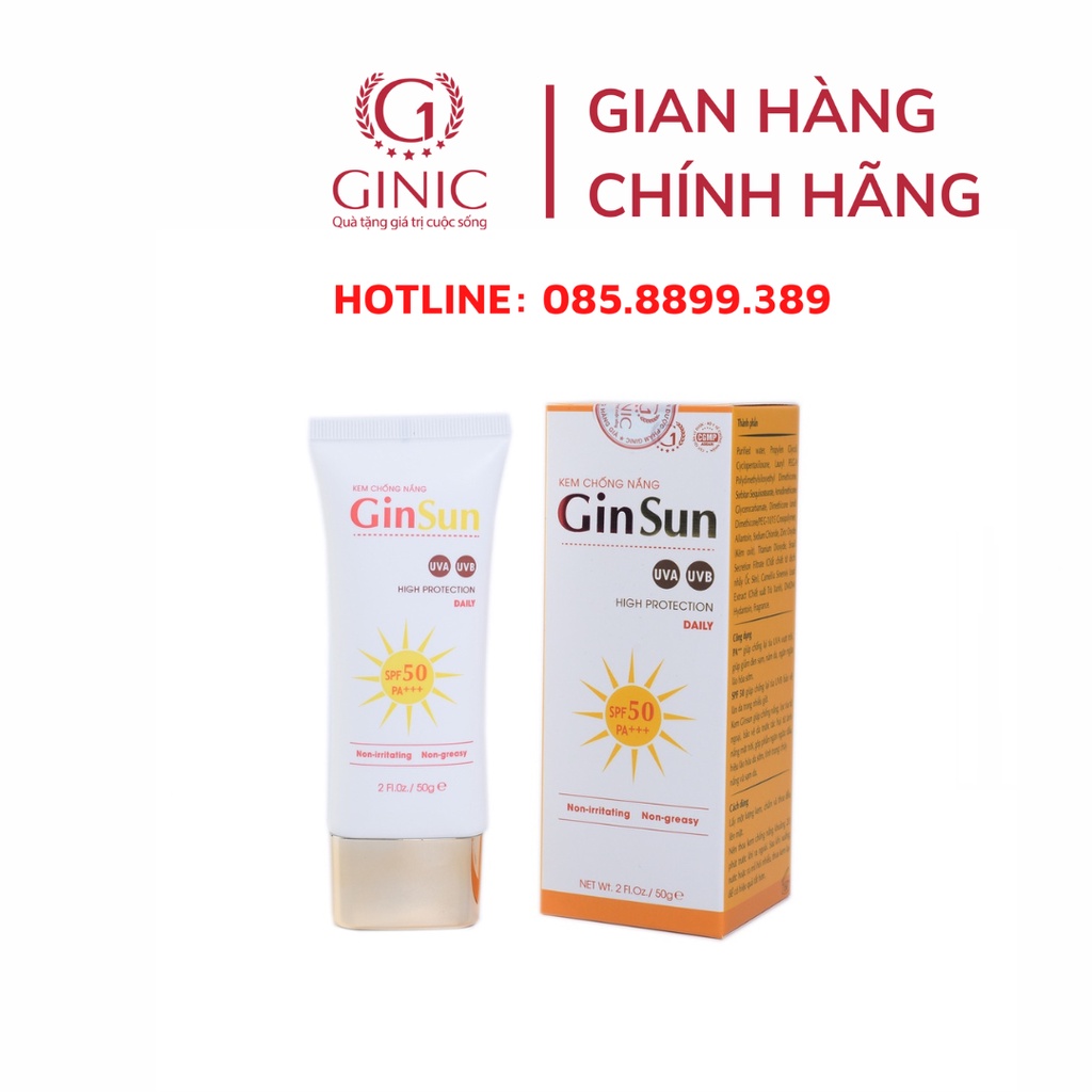 Kem Chống Nắng GINSUN 50G Với SPF50 – Lọc Tia Tử Ngoại, Chống Tia UVB, Bảo Vệ Da Trong Nhiều Giờ.