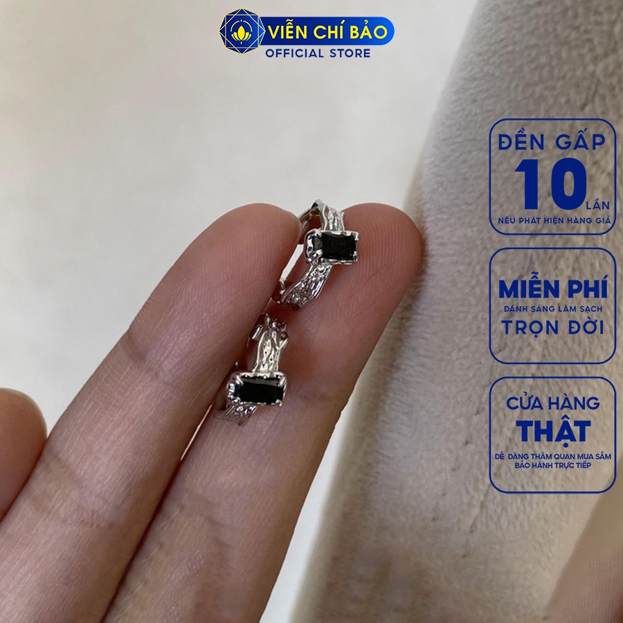 Bông tai bạc nữ kẹp vành đá vuông (chiếc) chất liệu bạc 925 thời trang phụ kiện trang sức Viễn Chí Bảo B000515