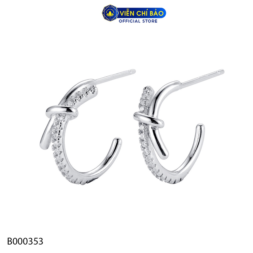 Bông tai nơ cách điệu đính đá chất liệu bạc Thái 925 thời trang phụ kiện trang sức nữ Viễn Chí Bảo B000353