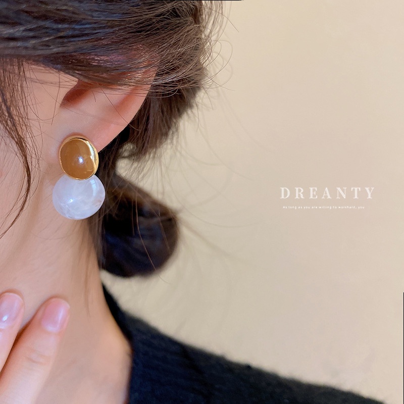 Bông Tai Hình Học Kiểu Bất Đối Xứng Màu Sắc Tương Phản Phong Cách Hàn Quốc Thời Trang Cho Nữ