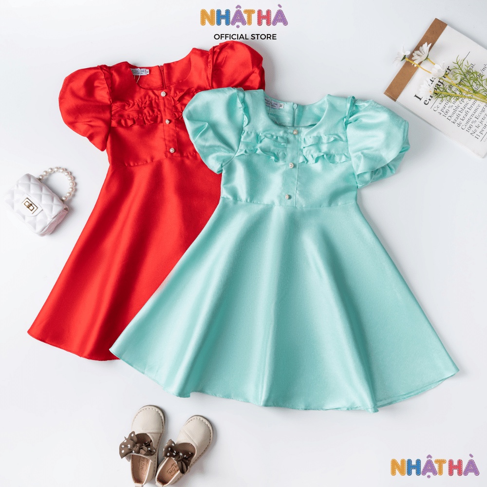 Váy bé gái NHẬT HÀ chất Tafta thiết kế tay bồng siêu điệu size đại từ 12-45kg