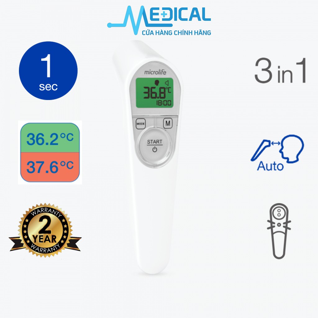 Nhiệt kế điện tử hồng ngoại đo trán MICROLIFE NC-200 3in1 nhanh, chính xác, an toàn - MEDICAL