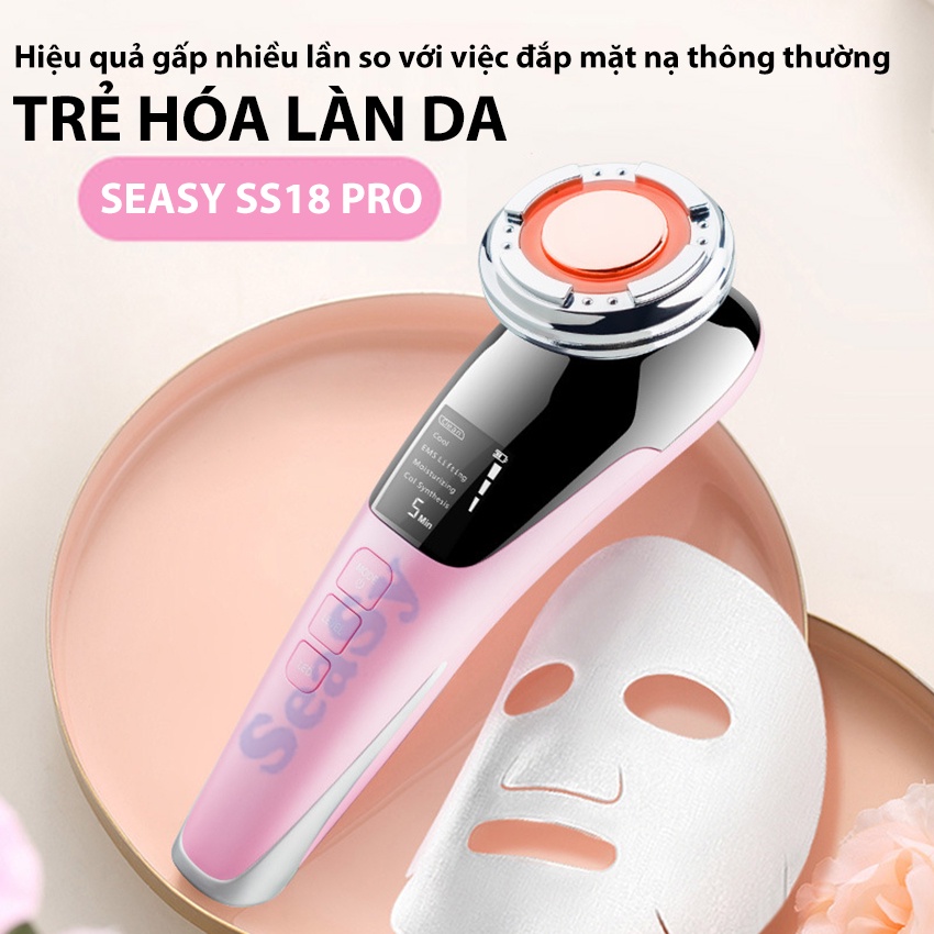 Máy đẩy tinh chất Ion âm Nóng Lạnh SeaSy SS18 Pro-D818 giúp ngăn ngừa mụn hỗ trợ nâng cơ mặt tái tạo, trẻ hóa làn da