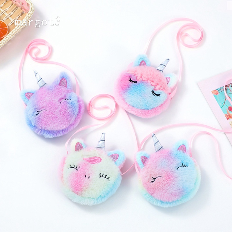 Túi Đeo Vai Hình Kỳ Lân Hoạt Hình Bằng Lông Nhung Dễ Thương Xinh Xắn