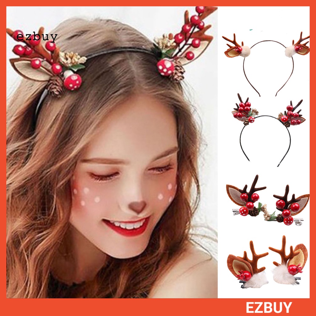 1 / 1 Cặp Băng Đô Cài Tóc Hình Tuần Lộc Giáng Sinh Co Giãn Tốt Không Đau Có Thể Tái Sử Dụng