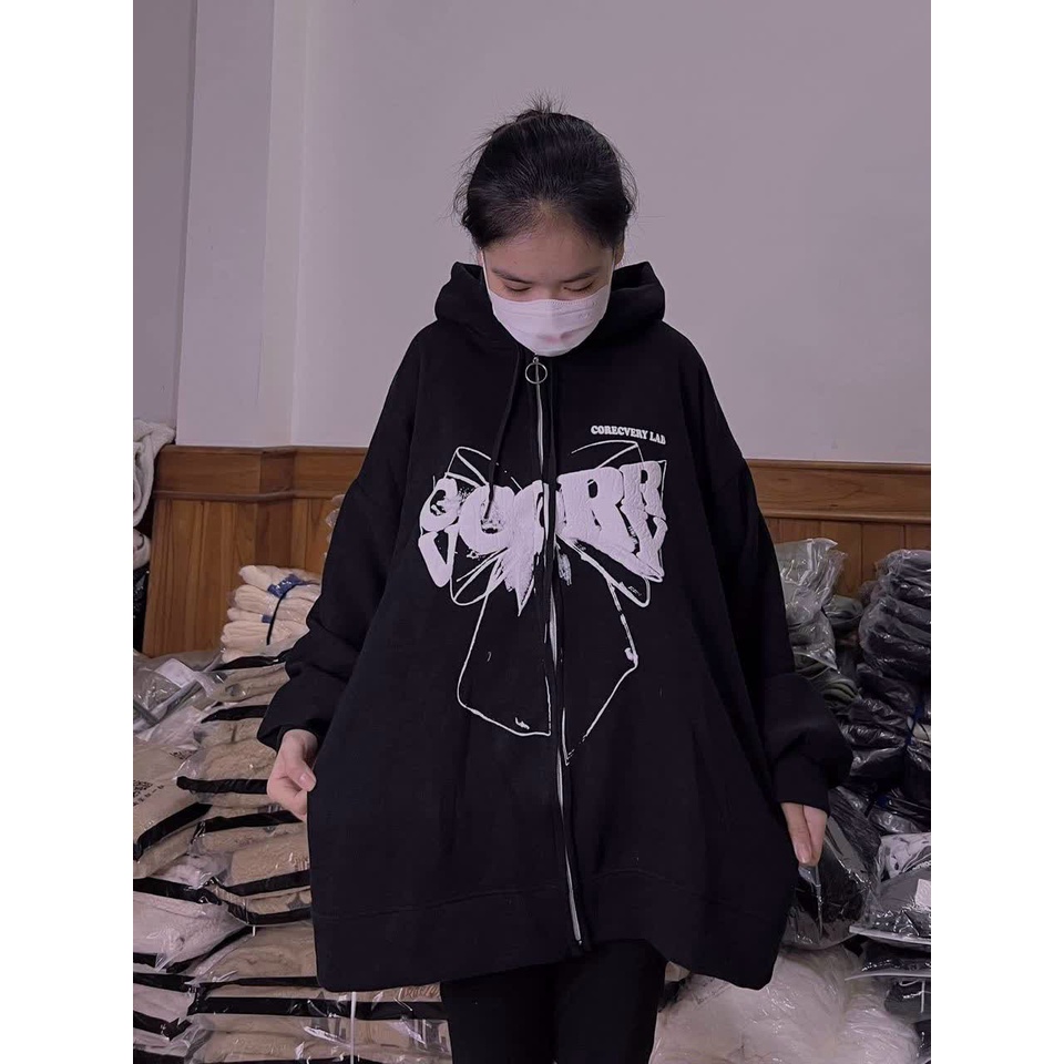 Áo khoác nỉ bông Hoodie full zip chiếc nơ CORRY unisex nam nữ